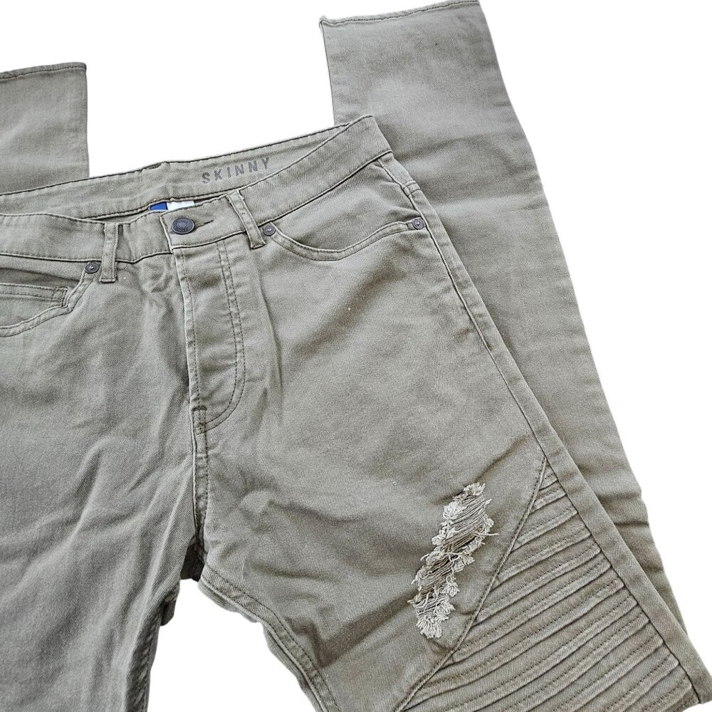 Divided Men's Khaki Green Pants Distressed Knee texture size 30